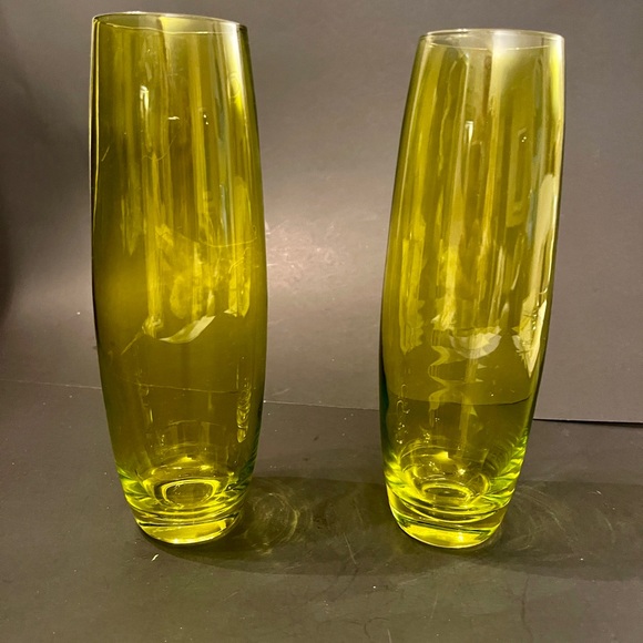 2 Yellow Glass Votive/Vases with Metal Candle Holders - 9" Tall - Picture 6 of 8